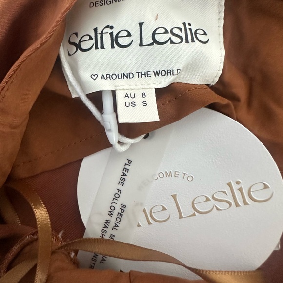 Selfie Leslie Well Versed Pleated Bust Split Midi Dress Chocolate Brown Small - Picture 10 of 10